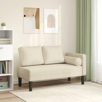 vidaXL Chaise longue met kussens kunstleer crème, Tuin en Terras, Verzenden, Nieuw