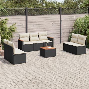 vidaXL 8-delige Loungeset met kussens poly rattan zwart, Verzenden, Nieuw, Loungeset