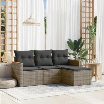 vidaXL 4-delige Loungeset met kussens poly rattan grijs, Verzenden, Nieuw, Loungeset