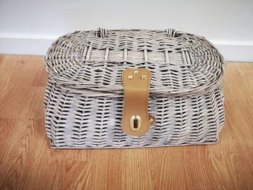 Mand picknick pluk reiskoffer rotan whitewash groot met, Ophalen of Verzenden, Nieuw