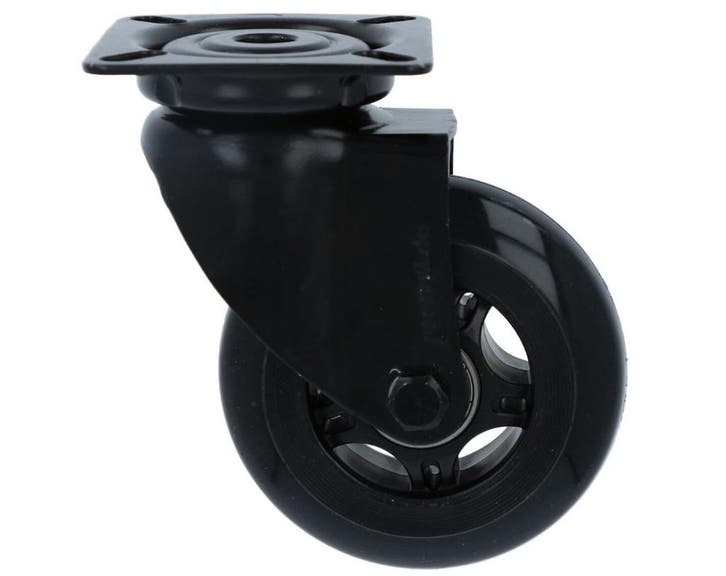 Zwenk Skatewiel zwart met bevestigingsplaat 75 mm, Doe-het-zelf en Verbouw, Zwenkwielen, Verzenden