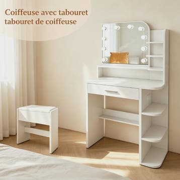 Kaptafel met Verlichte Spiegel, Lades, Haken en Kruk - Ideaa, Verzenden, Nieuw