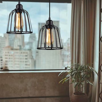 Zwarte hanglamp | Industriele lamp landelijk design | E27, Verzenden, Nieuw, Metaal