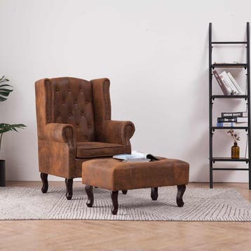 vidaXL Fauteuil en voetenbank Chesterfield-stijl kunstsuède, Verzenden, Nieuw