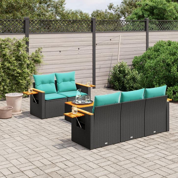 vidaXL 6-delige Loungeset met kussens poly rattan zwart, Tuin en Terras, Tuinsets en Loungesets, Loungeset, Nieuw, Verzenden