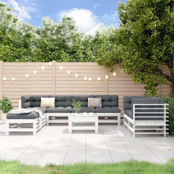 vidaXL 9-delige Loungeset massief grenenhout wit, Verzenden, Nieuw, Meer dan 8 zitplaatsen, Loungeset