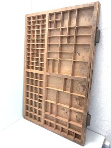 Vitrinekast - Printers tra - Hout - 83x 53 cm