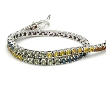 Tennis armband - 18 karaat Witgoud - 5.10ct. tw. Saffier