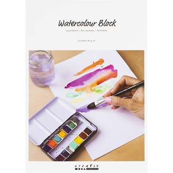 Aquarelblok, A4, vel 210x297 mm, 180 gr, wit, 20 vel/ 1 stuk, Hobby en Vrije tijd, Nieuw