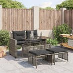 vidaXL 4-delige Loungeset met kussens poly rattan en glas, Verzenden, Nieuw, Loungeset