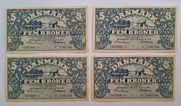 Denemarken. - 4 x 5 Kroner - 1942 - Pick 30h (Zonder