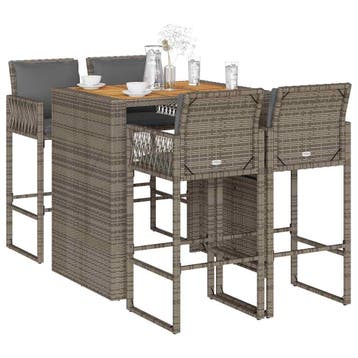 vidaXL 5-delige Tuinbarset met kussens poly rattan acacia, Verzenden, Nieuw, 4 zitplaatsen