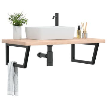 vidaXL Badkamer wandschap staal en massief eikenhout, Verzenden, Nieuw