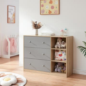 Luiercommode Beldinupp eikenkleurig en grijs [en.casa], Kinderen en Baby's, Verzenden, Nieuw