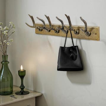 Wandkapstok met hertmotief, 50 cm, metaal, messing - 45664, Huis en Inrichting, Woonaccessoires | Kapstokken, Ophalen of Verzenden