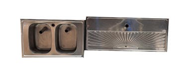 Occasion - Dubbele spoelbak met tapblad 160x50 cm, Ophalen of Verzenden