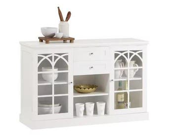 Wit Dressoir 120cm – Glazen Deuren &amp; 2 Lades Keukenkast, Verzenden, Nieuw