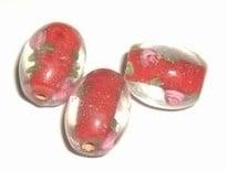 4 x Glaskraal ovaal 13x11mm transparant rode kern met blo..., Ophalen of Verzenden, Nieuw, Kraal