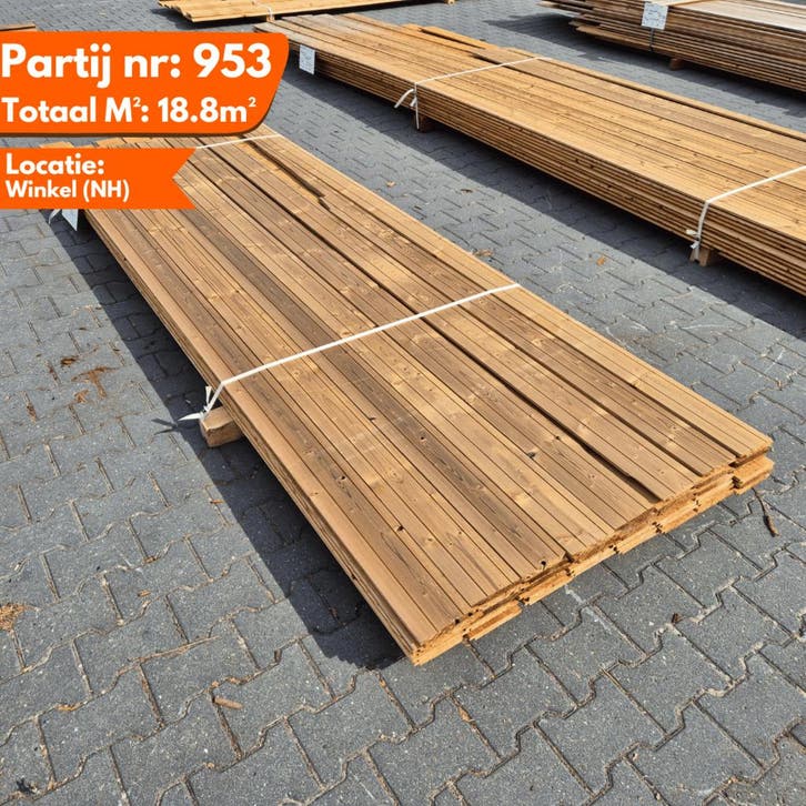 Thermo Vuren Channelsiding Geborsteld 3000-3300x140x19mm, Doe-het-zelf en Verbouw, Platen en Panelen, Ophalen of Verzenden