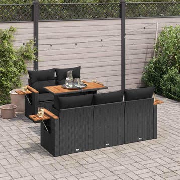 vidaXL 6-delige Loungeset met kussens poly rattan acacia, Verzenden, Nieuw, Loungeset