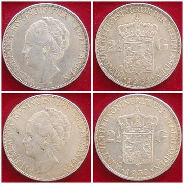 Nederland. Wilhelmina. 2½ Gulden 1931-1932 (Zonder