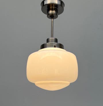 Plafondlamp - Vernikkeld messing, Opaline glas