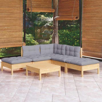 vidaXL 6-delige Loungeset met grijze kussens grenenhout, Verzenden, Nieuw, 6 zitplaatsen, Loungeset