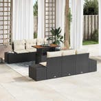 vidaXL Tuin Eetset met kussen 7 pcs Zwart en Crème, Verzenden, Nieuw, Rotan, 7 zitplaatsen