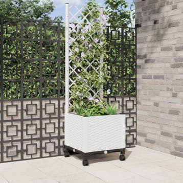 vidaXL Tuinplantbak met schutting en wielen Wit 40 x 40 x, Verzenden, Nieuw, Minder dan 60 cm, 60 cm of meer