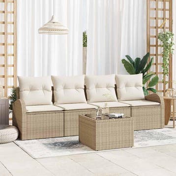 vidaXL Tuin Sofa Set 5 st 4-Aantal zitplaatsen Beige en, Verzenden, Nieuw, Rotan, 5 zitplaatsen