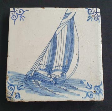 Tegel - 1600-1650 - Delftsblauwe tegels, Antiek en Kunst