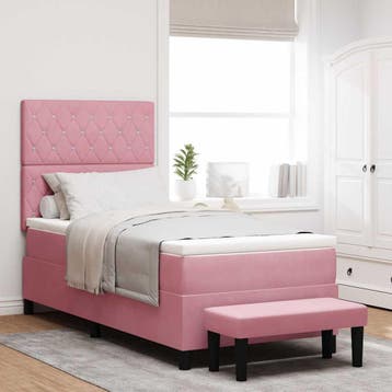 vidaXL Boxspring bed met hoofdeinde Roze 200 x 90 cm Fluweel, Verzenden, Nieuw, Eenpersoons, Stof