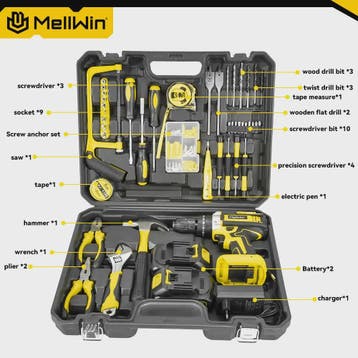 MELLWIN Accuboormachine Set 25+3 Nm - 3 Functies, 10mm Klopb, Verzenden, Nieuw