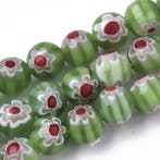 10 x Millefiori glas kralen 8mm bloem gat 1,2mm Olive Drab, Ophalen of Verzenden, Nieuw, Kraal