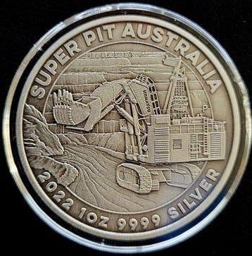 Australische Silver Super Pit 1 oz 2022 Antique Finish, Verzenden, Losse munt, Zilver