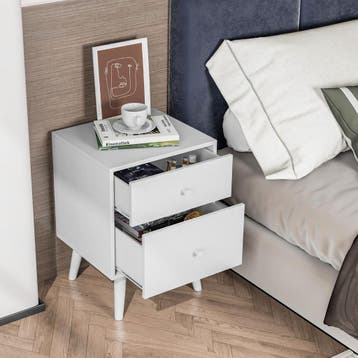 2dekans | Coast Nachtkastje 2 Lades 45x40x62 cm – Houten, Huis en Inrichting, Tafels | Bijzettafels, Ophalen of Verzenden, Zo goed als nieuw