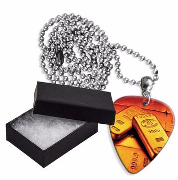 Goudstaven plectrum ketting, sleutelhanger of oorbellen, Ophalen of Verzenden, Nieuw