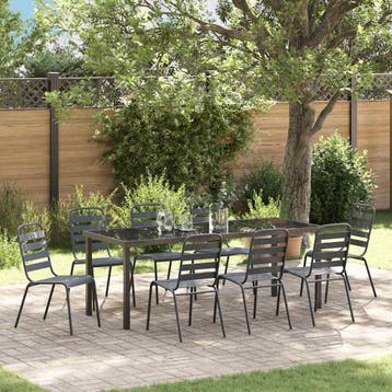 vidaXL Tuin eettafelset 9 st Antraciet Gepoedercoat staal, Verzenden, Nieuw, Meer dan 8 zitplaatsen