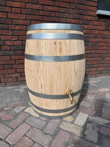 Kastanjehouten regenton met messing waterkraan - nieuw, Met kraantje, Ophalen of Verzenden, Hout, Nieuw