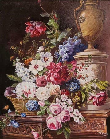 Europese school (XX) - Vaso con fiori e rose