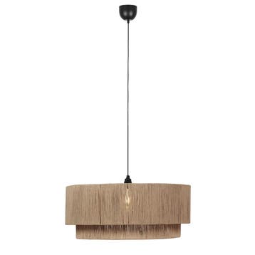 Japandi hanglamp zwart met bruin touw 60cm - Smilla, Verzenden, Nieuw, Metaal, Japandi