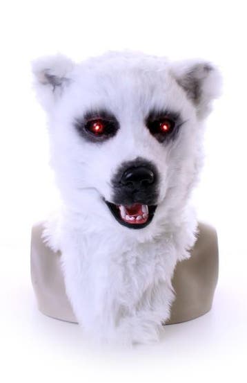 KIMU® Masker IJsbeer Lichtgevende Ogen en Bewegende Mond Wit, Ophalen of Verzenden, Nieuw, Carnaval