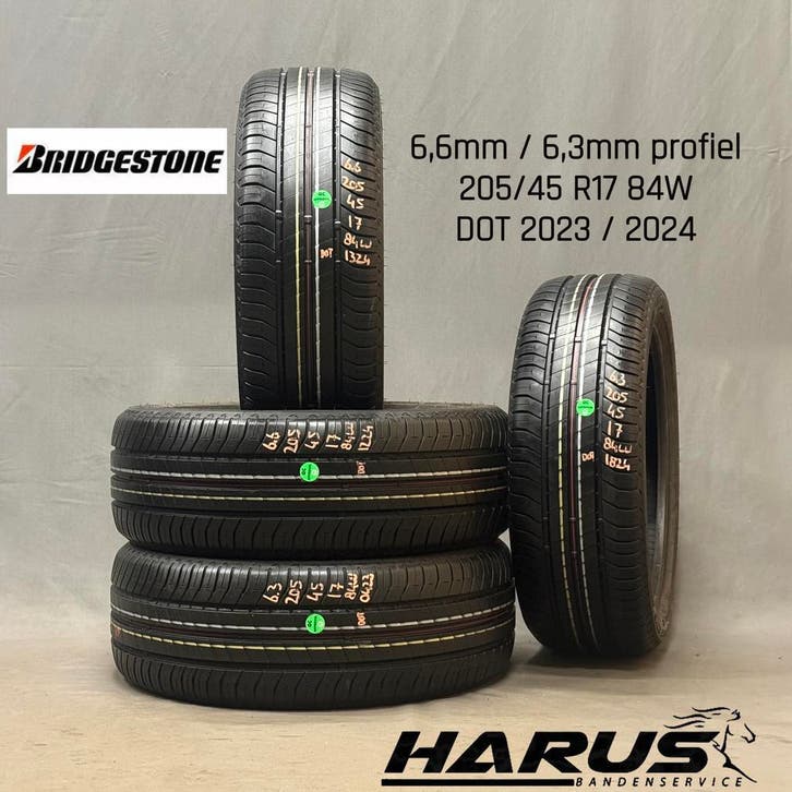 205/45/17 84W Bridgestone zomerbanden 6,6/6,3mm profiel 4X, Auto-onderdelen, Banden en Velgen, 17 inch, Erkend duurzaam, Zomerbanden