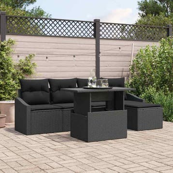 vidaXL Tuin Sofa Set 6 st Zwart poly rattan, Verzenden, Nieuw, Rotan, 6 zitplaatsen