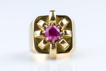 Ring - 18 karaat Geel goud - 1.00ct. tw. Robijn, Nieuw