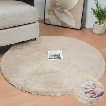 Imitatie Konijnenbont Kleed 120cm | Tweedekansje | OP=OP, Beige, Rond, Ophalen of Verzenden, Zo goed als nieuw