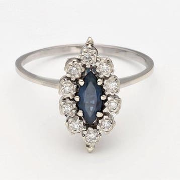 Ring - 18 karaat Witgoud - Diamant - Saffier, Nieuw