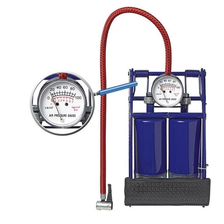 ProPlus Voetpomp met manometer - dubbele cilinder - max...., Fietsen en Brommers, Fietsonderdelen, Band, Nieuw, Ophalen of Verzenden