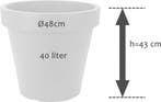 Kunststof Bloempot Wit Ø48 cm - Dubbelwandig - Hoogte 43 cm, Ophalen of Verzenden, Nieuw