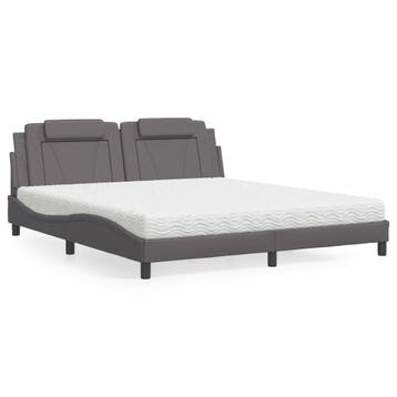 vidaXL Bed Viana met matras kunstleer grijs 180x200 cm, Overige materialen, Eenpersoons, Verzenden, Nieuw